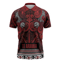 Aotearoa Iwi Te Arawa Zipper Polo Shirt Maori Wharenui House Tribal Pattern