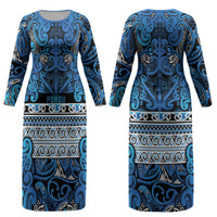 Aotearoa Iwi Ngati Porou Couples Matching Long Sleeve Bodycon Dress and Hawaiian Shirt Maori Wharenui House Tribal Pattern