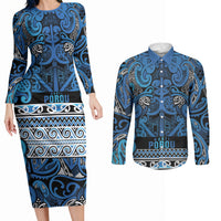 Aotearoa Iwi Ngati Porou Couples Matching Long Sleeve Bodycon Dress and Long Sleeve Button Shirt Maori Wharenui House Tribal Pattern