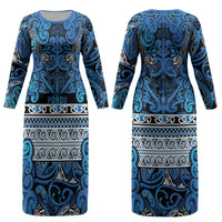 Aotearoa Iwi Ngati Porou Couples Matching Long Sleeve Bodycon Dress and Long Sleeve Button Shirt Maori Wharenui House Tribal Pattern