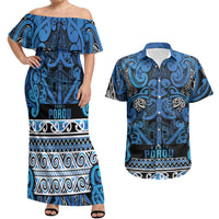 Aotearoa Iwi Ngati Porou Couples Matching Off Shoulder Maxi Dress and Hawaiian Shirt Maori Wharenui House Tribal Pattern