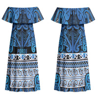 Aotearoa Iwi Ngati Porou Couples Matching Off Shoulder Maxi Dress and Hawaiian Shirt Maori Wharenui House Tribal Pattern