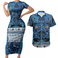 Aotearoa Iwi Ngati Porou Couples Matching Short Sleeve Bodycon Dress and Hawaiian Shirt Maori Wharenui House Tribal Pattern