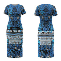 Aotearoa Iwi Ngati Porou Couples Matching Short Sleeve Bodycon Dress and Hawaiian Shirt Maori Wharenui House Tribal Pattern