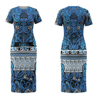 Aotearoa Iwi Ngati Porou Family Matching Short Sleeve Bodycon Dress and Hawaiian Shirt Maori Wharenui House Tribal Pattern