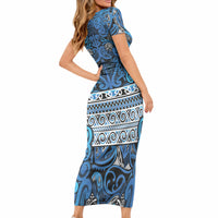 Aotearoa Iwi Ngati Porou Short Sleeve Bodycon Dress Maori Wharenui House Tribal Pattern