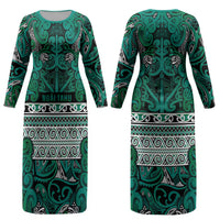 Aotearoa Iwi Ngai Tahu Couples Matching Long Sleeve Bodycon Dress and Long Sleeve Button Shirt Maori Wharenui House Tribal Pattern