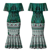Aotearoa Iwi Ngai Tahu Couples Matching Mermaid Dress and Long Sleeve Button Shirt Maori Wharenui House Tribal Pattern