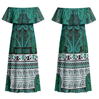 Aotearoa Iwi Ngai Tahu Couples Matching Off Shoulder Maxi Dress and Hawaiian Shirt Maori Wharenui House Tribal Pattern