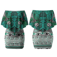 Aotearoa Iwi Ngai Tahu Couples Matching Off Shoulder Short Dress and Hawaiian Shirt Maori Wharenui House Tribal Pattern