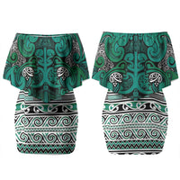 Aotearoa Iwi Ngai Tahu Couples Matching Off Shoulder Short Dress and Long Sleeve Button Shirt Maori Wharenui House Tribal Pattern