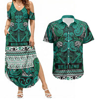Aotearoa Iwi Ngai Tahu Couples Matching Summer Maxi Dress and Hawaiian Shirt Maori Wharenui House Tribal Pattern