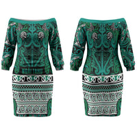 Aotearoa Iwi Ngai Tahu Family Matching Off The Shoulder Long Sleeve Dress and Hawaiian Shirt Maori Wharenui House Tribal Pattern