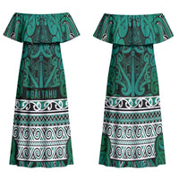 Aotearoa Iwi Ngai Tahu Family Matching Off Shoulder Maxi Dress and Hawaiian Shirt Maori Wharenui House Tribal Pattern