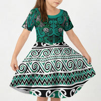 Aotearoa Iwi Ngai Tahu Kid Short Sleeve Dress Maori Wharenui House Tribal Pattern