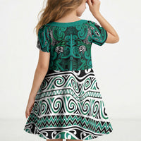 Aotearoa Iwi Ngai Tahu Kid Short Sleeve Dress Maori Wharenui House Tribal Pattern