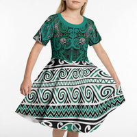 Aotearoa Iwi Ngai Tahu Kid Short Sleeve Dress Maori Wharenui House Tribal Pattern
