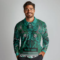 Aotearoa Iwi Ngai Tahu Long Sleeve Polo Shirt Maori Wharenui House Tribal Pattern