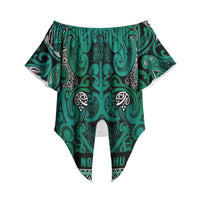 Aotearoa Iwi Ngai Tahu Off Shoulder Wrap Waist Top Maori Wharenui House Tribal Pattern