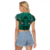 Aotearoa Iwi Ngai Tahu Raglan Cropped T Shirt Maori Wharenui House Tribal Pattern