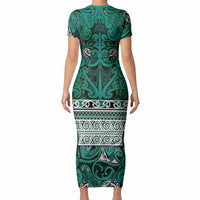Aotearoa Iwi Ngai Tahu Short Sleeve Bodycon Dress Maori Wharenui House Tribal Pattern
