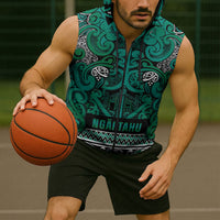 Aotearoa Iwi Ngai Tahu Sleeveless Zip Hoodie Maori Wharenui House Tribal Pattern