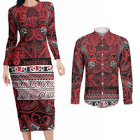 Aotearoa Iwi Ngati Kahungunu Couples Matching Long Sleeve Bodycon Dress and Long Sleeve Button Shirt Maori Wharenui House Tribal Pattern