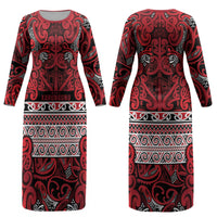 Aotearoa Iwi Ngati Kahungunu Couples Matching Long Sleeve Bodycon Dress and Long Sleeve Button Shirt Maori Wharenui House Tribal Pattern
