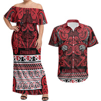 Aotearoa Iwi Ngati Kahungunu Couples Matching Off Shoulder Maxi Dress and Hawaiian Shirt Maori Wharenui House Tribal Pattern