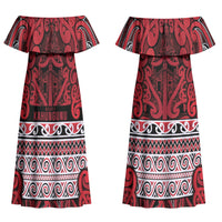 Aotearoa Iwi Ngati Kahungunu Couples Matching Off Shoulder Maxi Dress and Long Sleeve Button Shirt Maori Wharenui House Tribal Pattern