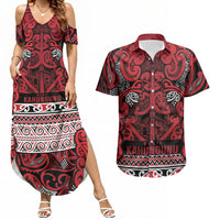 Aotearoa Iwi Ngati Kahungunu Couples Matching Summer Maxi Dress and Hawaiian Shirt Maori Wharenui House Tribal Pattern