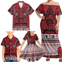 Aotearoa Iwi Ngati Kahungunu Family Matching Off Shoulder Maxi Dress and Hawaiian Shirt Maori Wharenui House Tribal Pattern