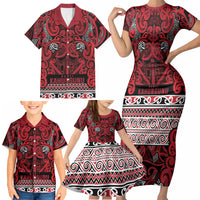 Aotearoa Iwi Ngati Kahungunu Family Matching Short Sleeve Bodycon Dress and Hawaiian Shirt Maori Wharenui House Tribal Pattern