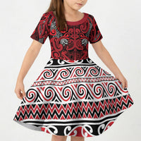 Aotearoa Iwi Ngati Kahungunu Kid Short Sleeve Dress Maori Wharenui House Tribal Pattern