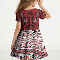 Aotearoa Iwi Ngati Kahungunu Kid Short Sleeve Dress Maori Wharenui House Tribal Pattern