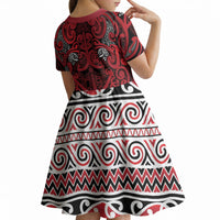 Aotearoa Iwi Ngati Kahungunu Kid Short Sleeve Dress Maori Wharenui House Tribal Pattern