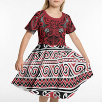 Aotearoa Iwi Ngati Kahungunu Kid Short Sleeve Dress Maori Wharenui House Tribal Pattern