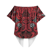 Aotearoa Iwi Ngati Kahungunu Off Shoulder Wrap Waist Top Maori Wharenui House Tribal Pattern