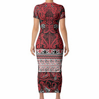 Aotearoa Iwi Ngati Kahungunu Short Sleeve Bodycon Dress Maori Wharenui House Tribal Pattern