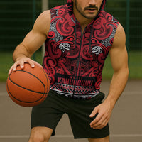 Aotearoa Iwi Ngati Kahungunu Sleeveless Zip Hoodie Maori Wharenui House Tribal Pattern