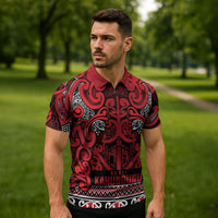 Aotearoa Iwi Ngati Kahungunu Zipper Polo Shirt Maori Wharenui House Tribal Pattern