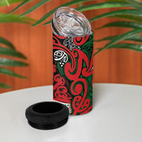 Aotearoa Iwi Tuhoe 4 in 1 Can Cooler Tumbler Maori Wharenui House Tribal Pattern