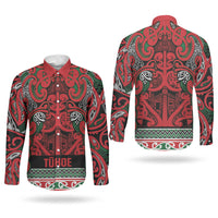 Aotearoa Iwi Tuhoe Couples Matching Long Sleeve Bodycon Dress and Long Sleeve Button Shirt Maori Wharenui House Tribal Pattern