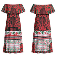 Aotearoa Iwi Tuhoe Couples Matching Off Shoulder Maxi Dress and Long Sleeve Button Shirt Maori Wharenui House Tribal Pattern