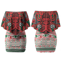 Aotearoa Iwi Tuhoe Couples Matching Off Shoulder Short Dress and Hawaiian Shirt Maori Wharenui House Tribal Pattern