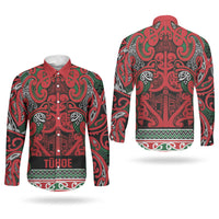 Aotearoa Iwi Tuhoe Couples Matching Off The Shoulder Long Sleeve Dress and Long Sleeve Button Shirt Maori Wharenui House Tribal Pattern