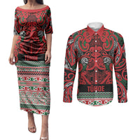 Aotearoa Iwi Tuhoe Couples Matching Puletasi and Long Sleeve Button Shirt Maori Wharenui House Tribal Pattern