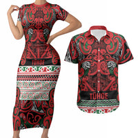 Aotearoa Iwi Tuhoe Couples Matching Short Sleeve Bodycon Dress and Hawaiian Shirt Maori Wharenui House Tribal Pattern