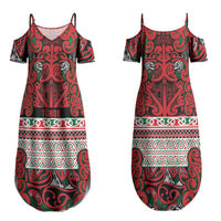Aotearoa Iwi Tuhoe Couples Matching Summer Maxi Dress and Long Sleeve Button Shirt Maori Wharenui House Tribal Pattern