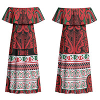 Aotearoa Iwi Tuhoe Family Matching Off Shoulder Maxi Dress and Hawaiian Shirt Maori Wharenui House Tribal Pattern